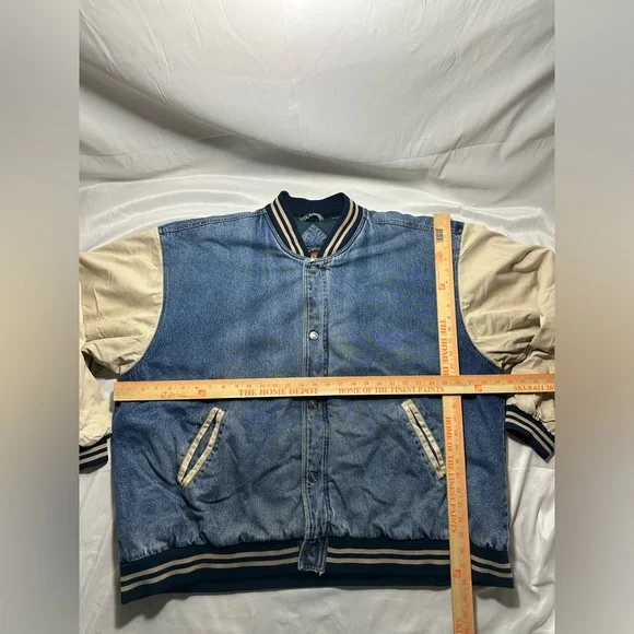 Vintage Route 66 Bomber Varsity Denim & Khaki Two-Tone Jacket XXLARGE 90s XXL - Picture 2 of 16
